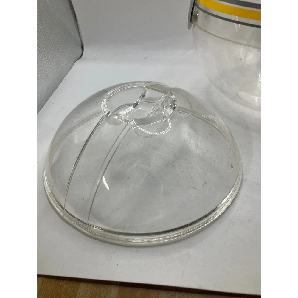 Vintage Clear Acrylic Ice Bucket‎ with Lid Gold and Black Stripe MCM Barware